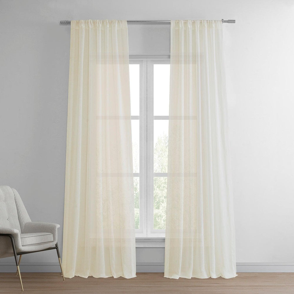 Chaste Tan Faux Linen Sheer Curtain Pair (2 Panels) - HalfPriceDrapes.com