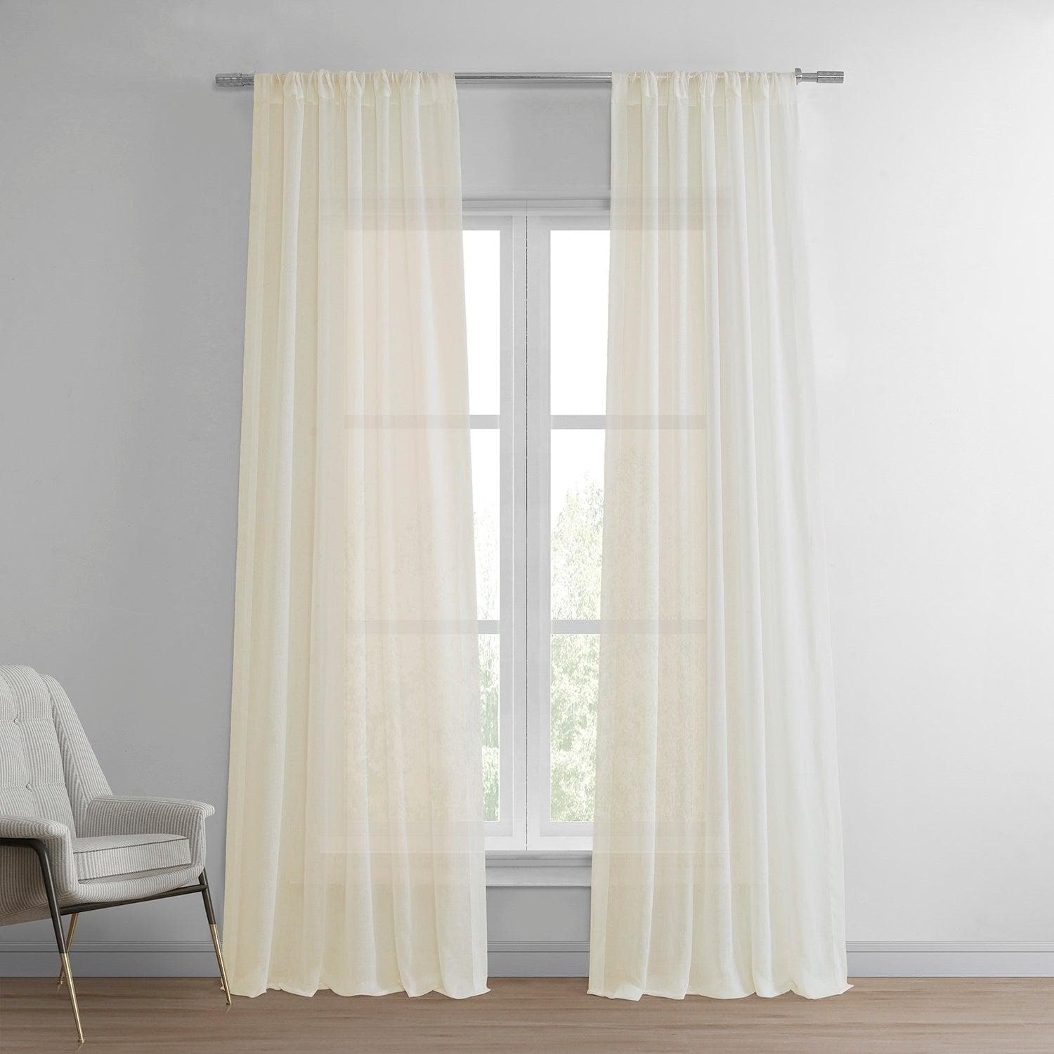 Chaste Tan Faux Linen Sheer Curtain Pair (2 Panels) - HalfPriceDrapes.com