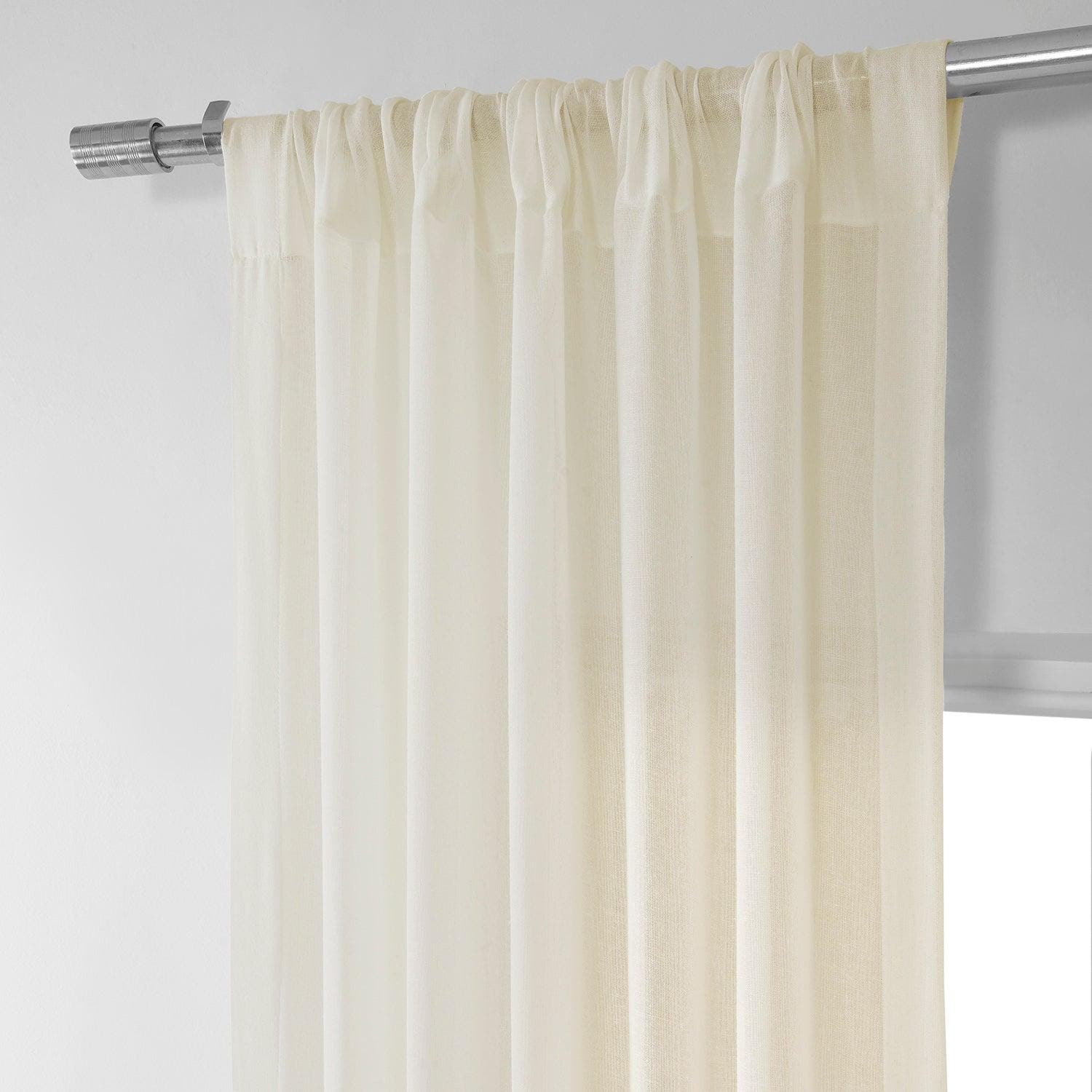 Chaste Tan Faux Linen Sheer Curtain Pair (2 Panels) - HalfPriceDrapes.com