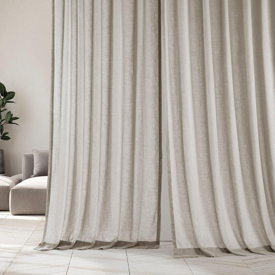 Sand Tan Faux Linen Sheer Curtain Pair (2 Panels) - HalfPriceDrapes.com