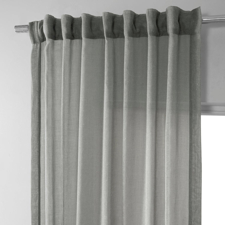 Peyote Silver Faux Linen Sheer Curtain Pair (2 Panels) - HalfPriceDrapes.com