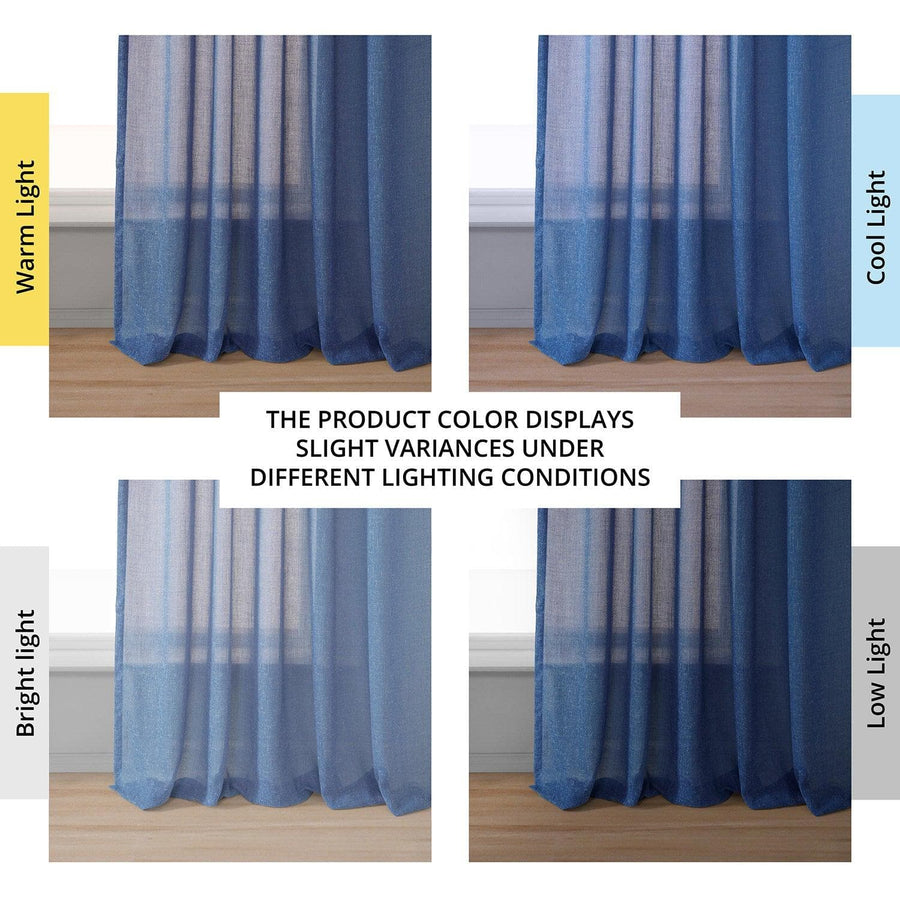 Blue Cyan Faux Linen Sheer Curtain Pair (2 Panels) - HalfPriceDrapes.com