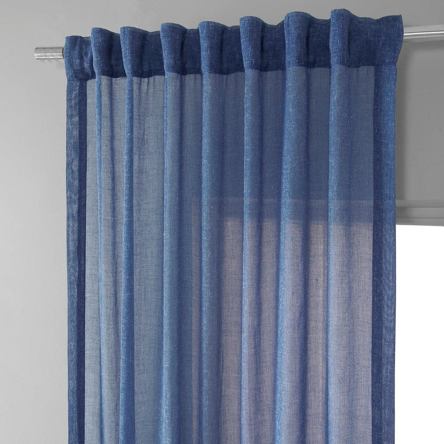 Blue Cyan Faux Linen Sheer Curtain Pair (2 Panels) - HalfPriceDrapes.com