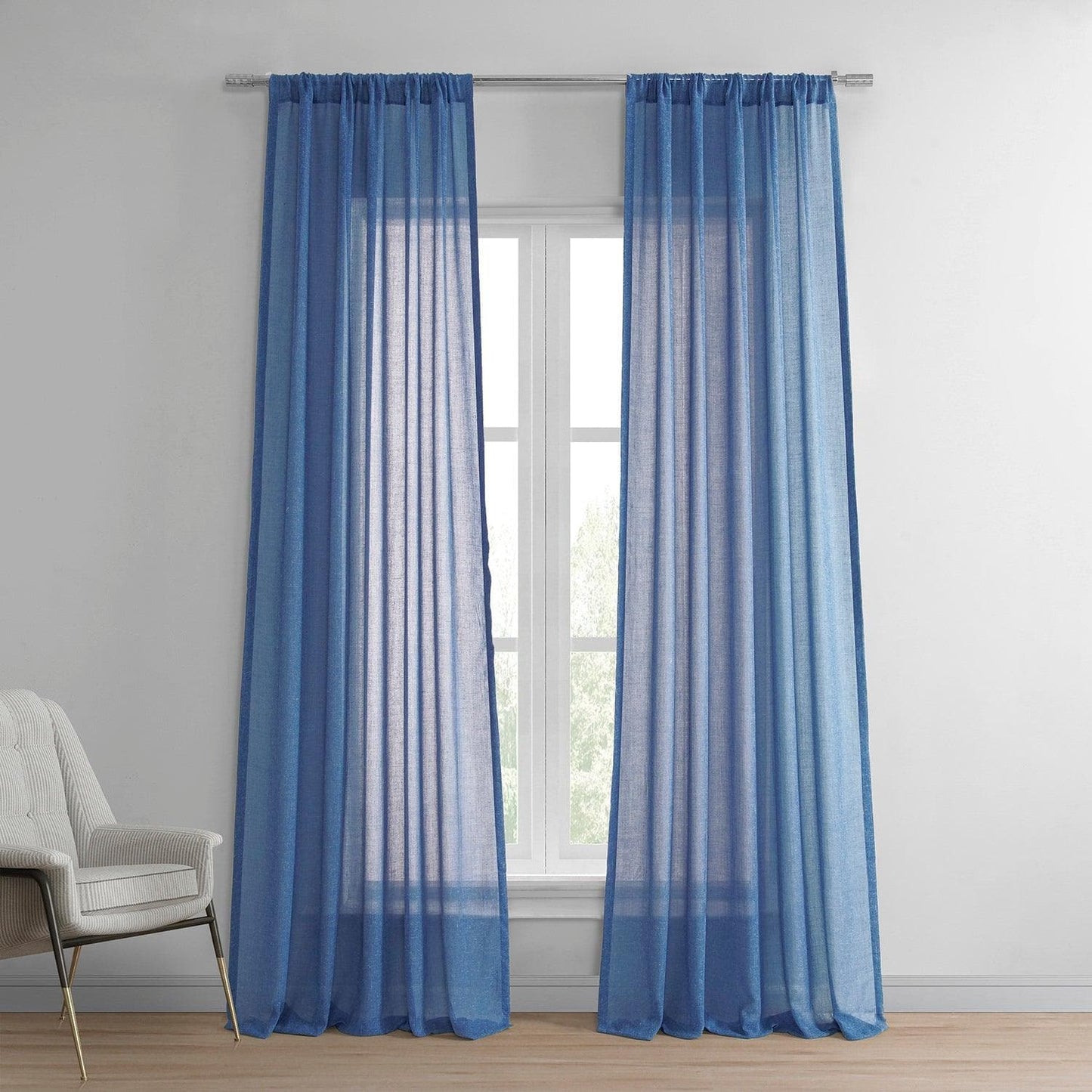 Blue Cyan Faux Linen Sheer Curtain Pair (2 Panels) - HalfPriceDrapes.com