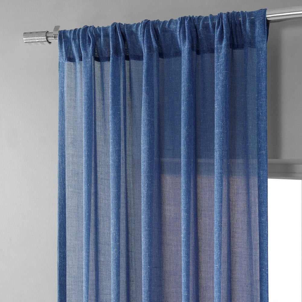 Blue Cyan Faux Linen Sheer Curtain Pair (2 Panels) - HalfPriceDrapes.com