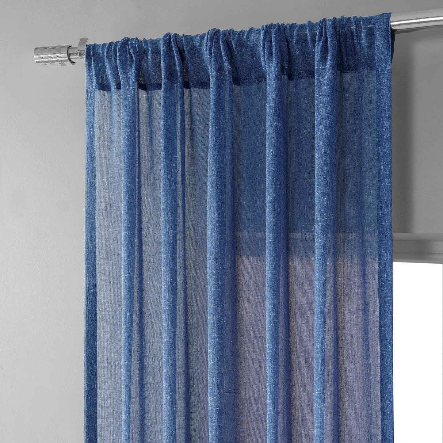 Blue Cyan Faux Linen Sheer Curtain Pair (2 Panels) - HalfPriceDrapes.com