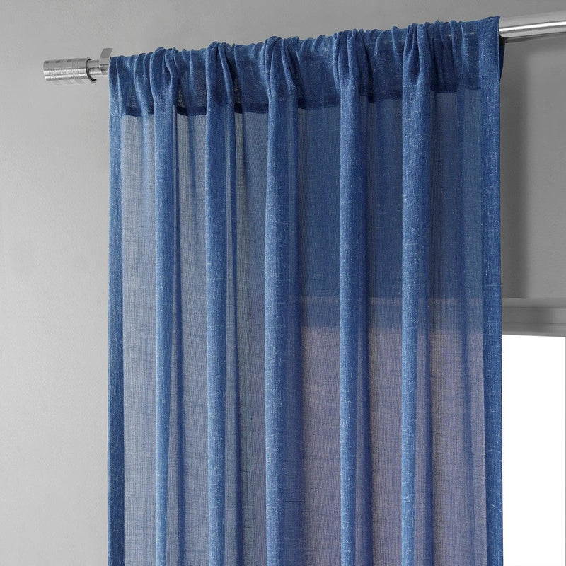 Blue Cyan Faux Linen Sheer Curtain Pair (2 Panels) - HalfPriceDrapes.com