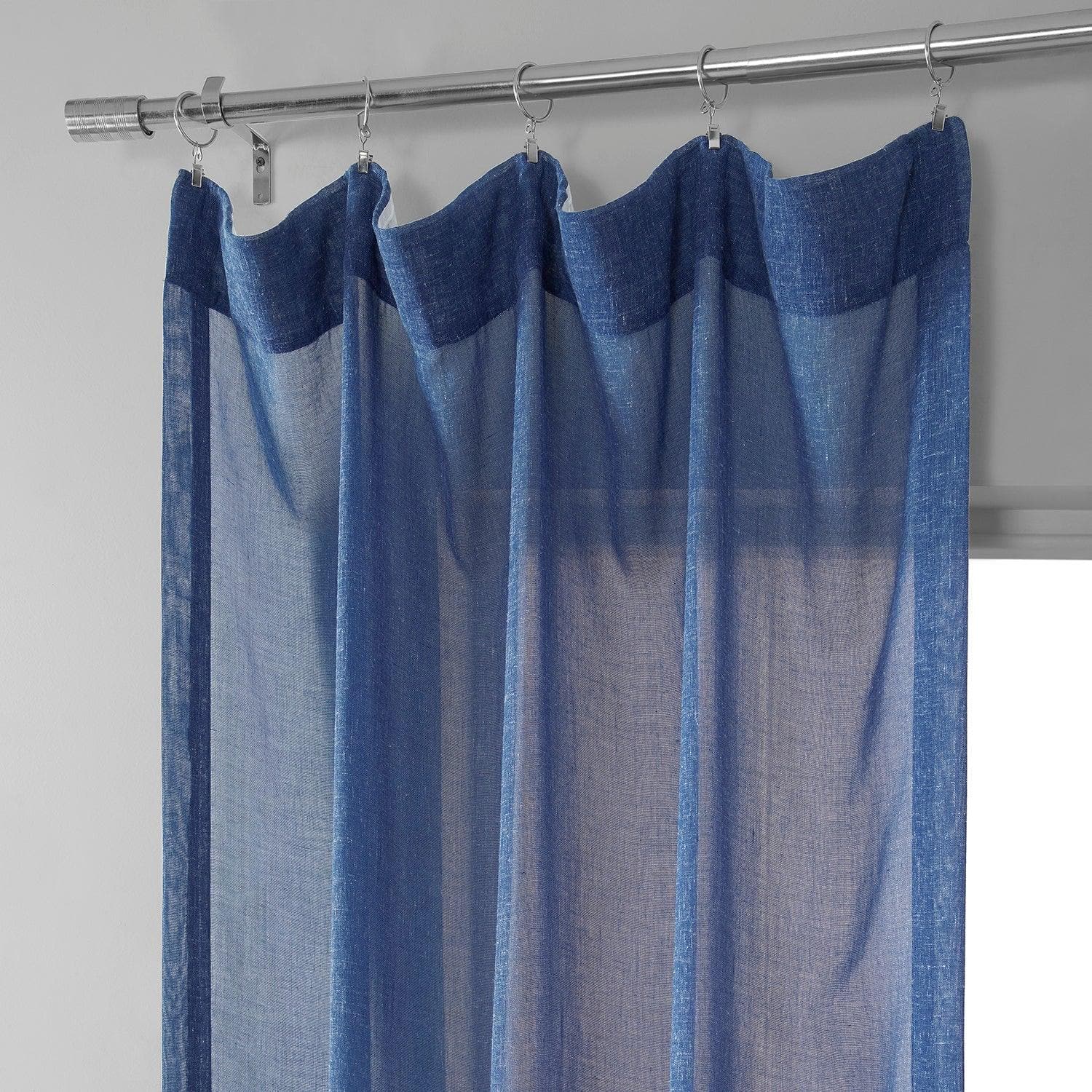 Blue Cyan Faux Linen Sheer Curtain Pair (2 Panels) - HalfPriceDrapes.com