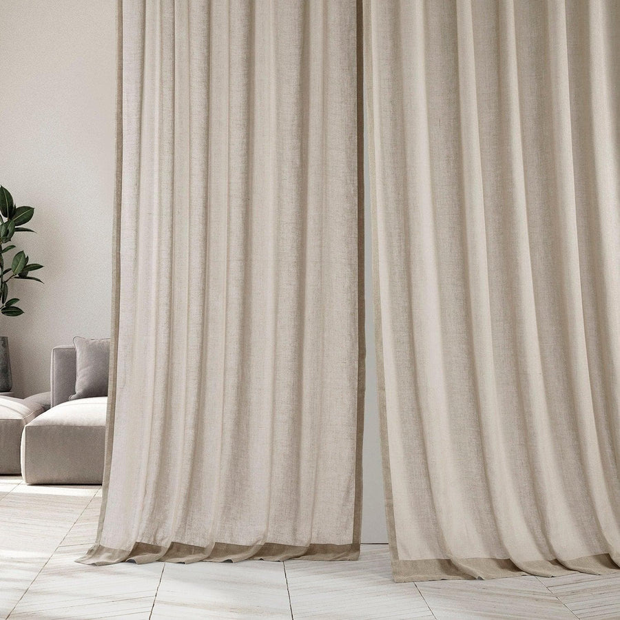 Vintage Taupe Faux Linen Sheer Curtain Pair (2 Panels)