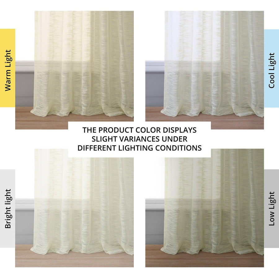 Worldly Cream Faux Linen Sheer Curtain Pair (2 Panels) - HalfPriceDrapes.com