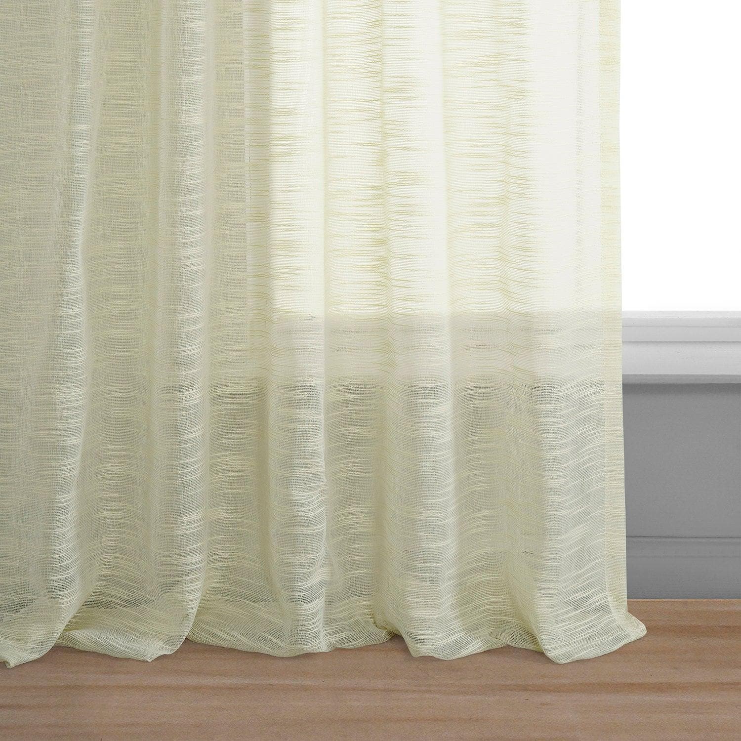 Worldly Cream Faux Linen Sheer Curtain Pair (2 Panels) - HalfPriceDrapes.com