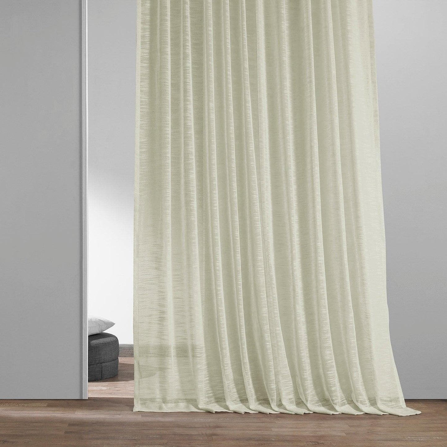 Worldly Cream Faux Linen Sheer Curtain Pair (2 Panels) - HalfPriceDrapes.com
