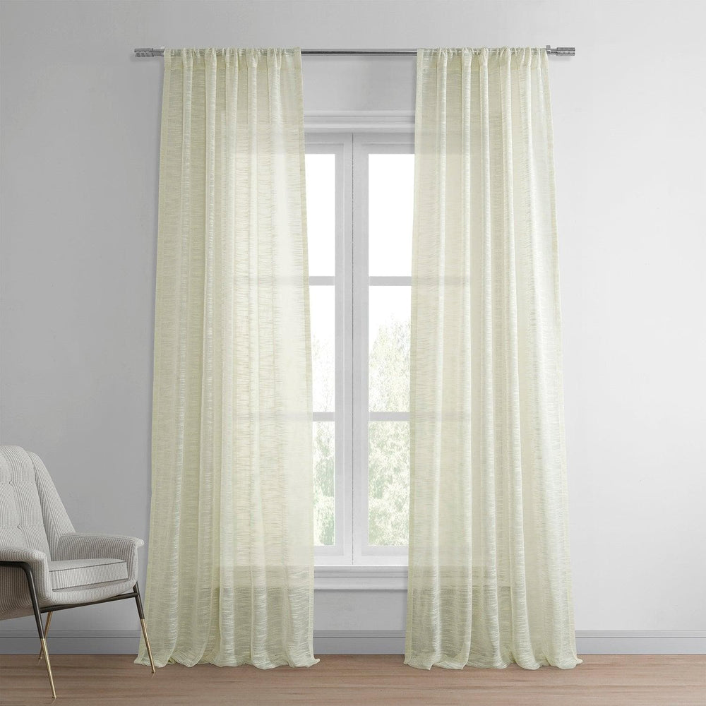 Worldly Cream Faux Linen Sheer Curtain Pair (2 Panels) - HalfPriceDrapes.com