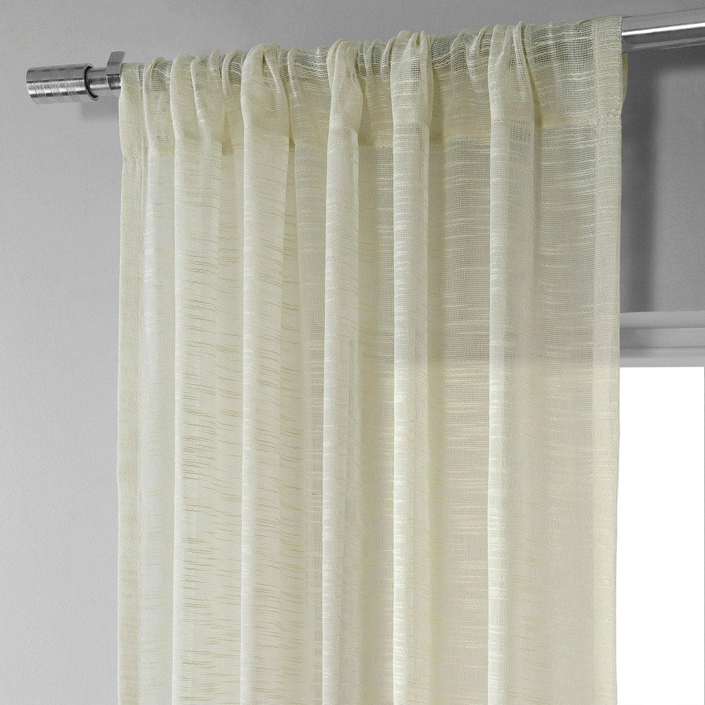 Worldly Cream Faux Linen Sheer Curtain Pair (2 Panels) - HalfPriceDrapes.com