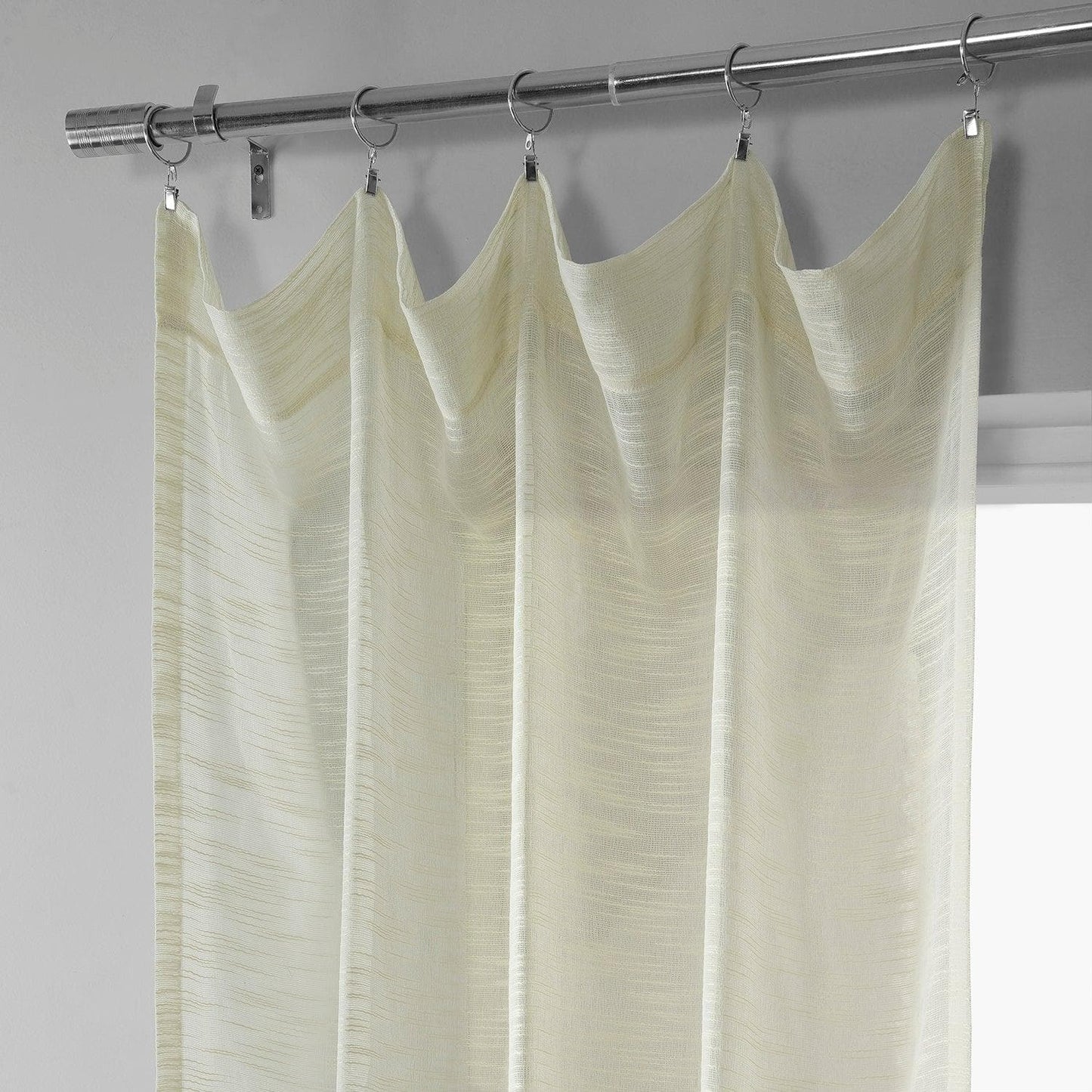 Worldly Cream Faux Linen Sheer Curtain Pair (2 Panels) - HalfPriceDrapes.com