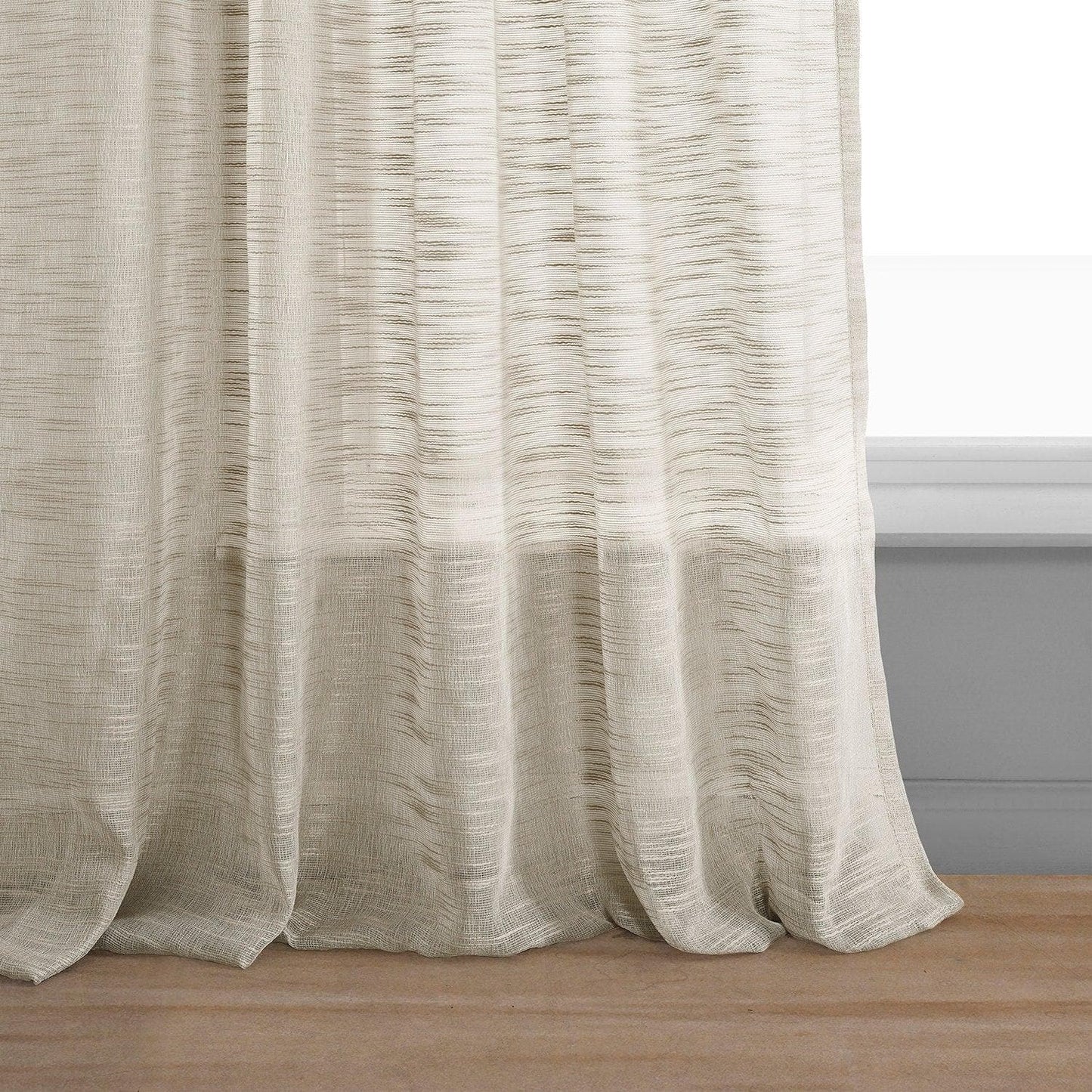Camel Tan Faux Linen Sheer Curtain Pair (2 Panels) - HalfPriceDrapes.com