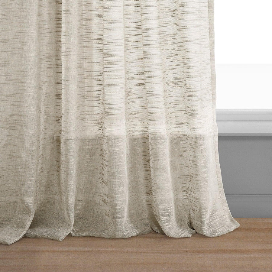 Camel Tan Faux Linen Sheer Curtain Pair (2 Panels) - HalfPriceDrapes.com