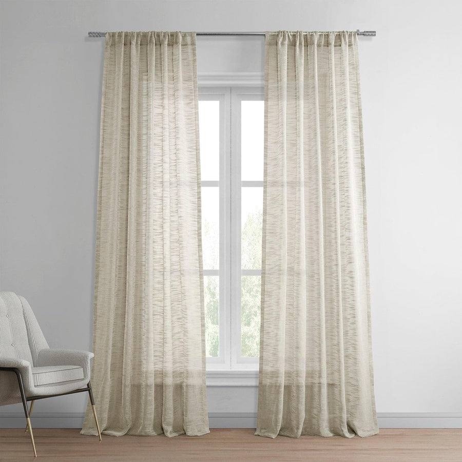 Camel Tan Faux Linen Sheer Curtain Pair (2 Panels) - HalfPriceDrapes.com