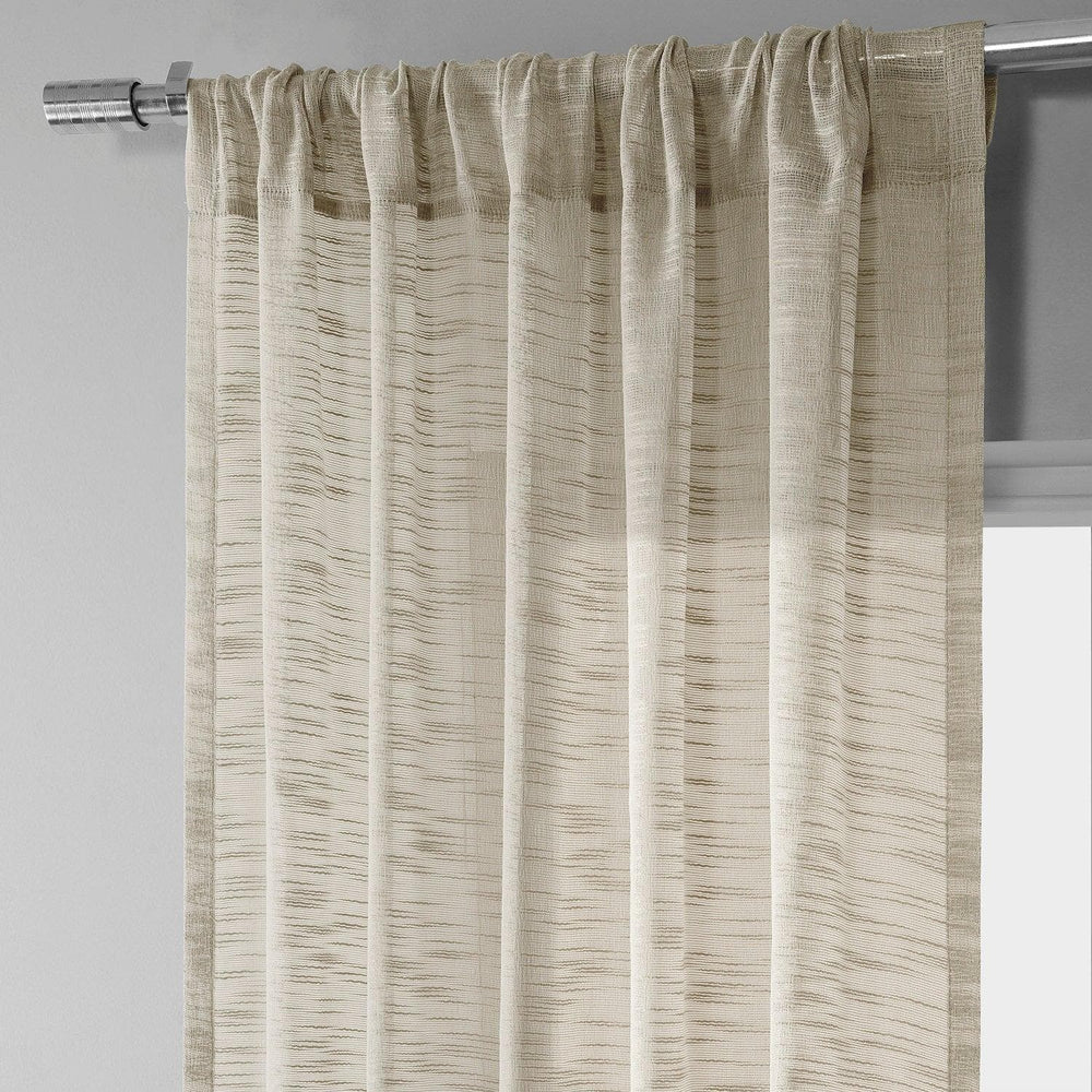 Camel Tan Faux Linen Sheer Curtain Pair (2 Panels) - HalfPriceDrapes.com