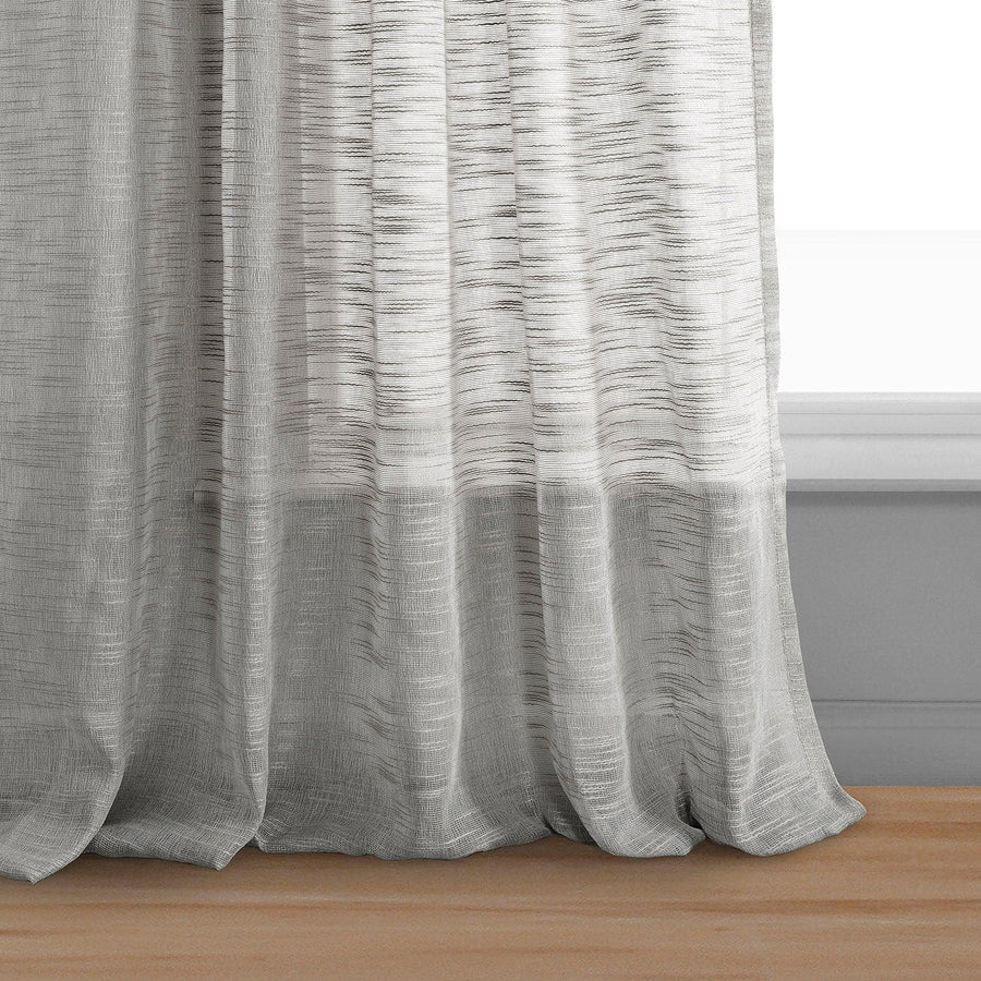 Azure Grey Faux Linen Sheer Curtain Pair (2 Panels) - HalfPriceDrapes.com