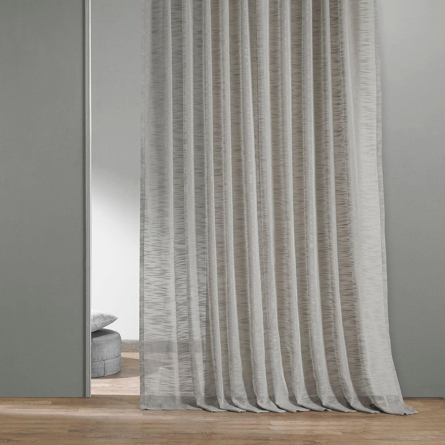 Azure Grey Faux Linen Sheer Curtain Pair (2 Panels) - HalfPriceDrapes.com