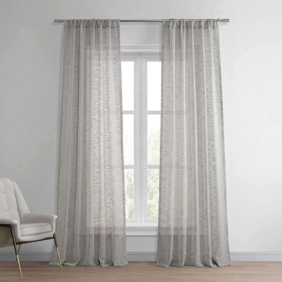 Azure Grey Faux Linen Sheer Curtain Pair (2 Panels) - HalfPriceDrapes.com