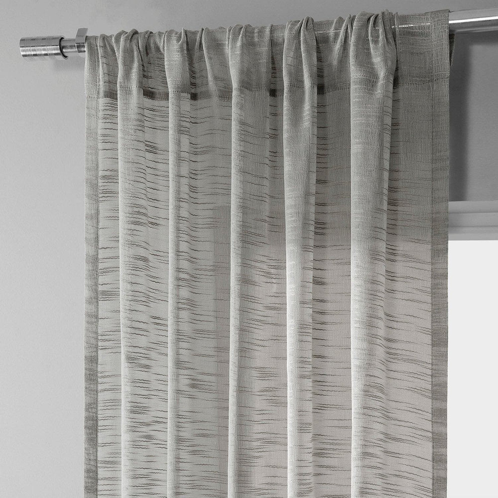 Azure Grey Faux Linen Sheer Curtain Pair (2 Panels) - HalfPriceDrapes.com