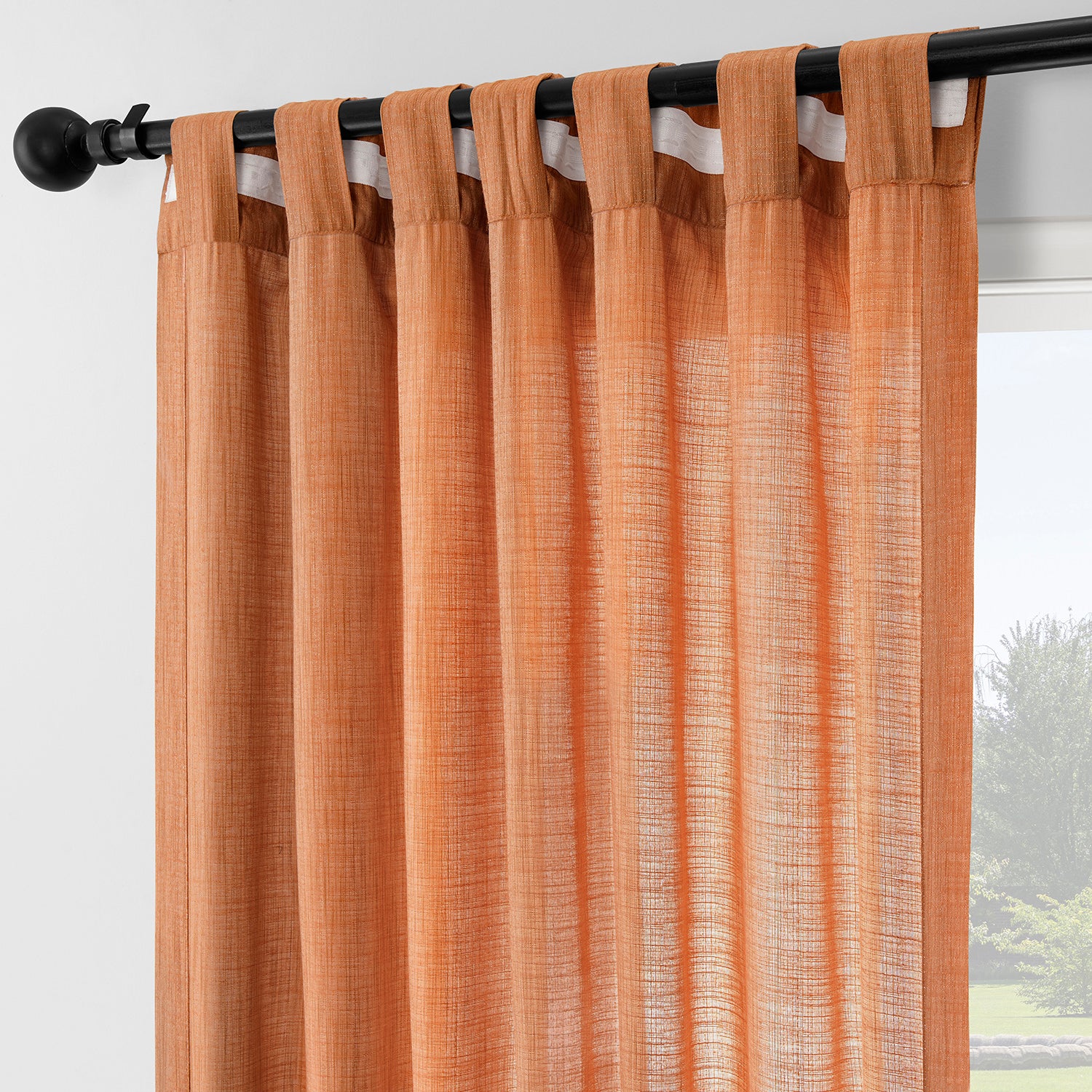 Orange Rustic Linen Weave Light Filtering Curtain Pair (2 Panels)