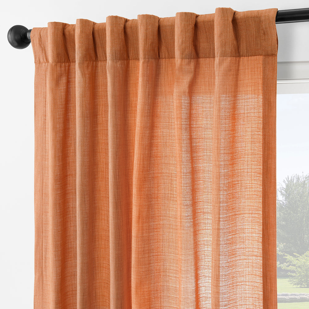 Orange Rustic Linen Weave Light Filtering Curtain Pair (2 Panels)