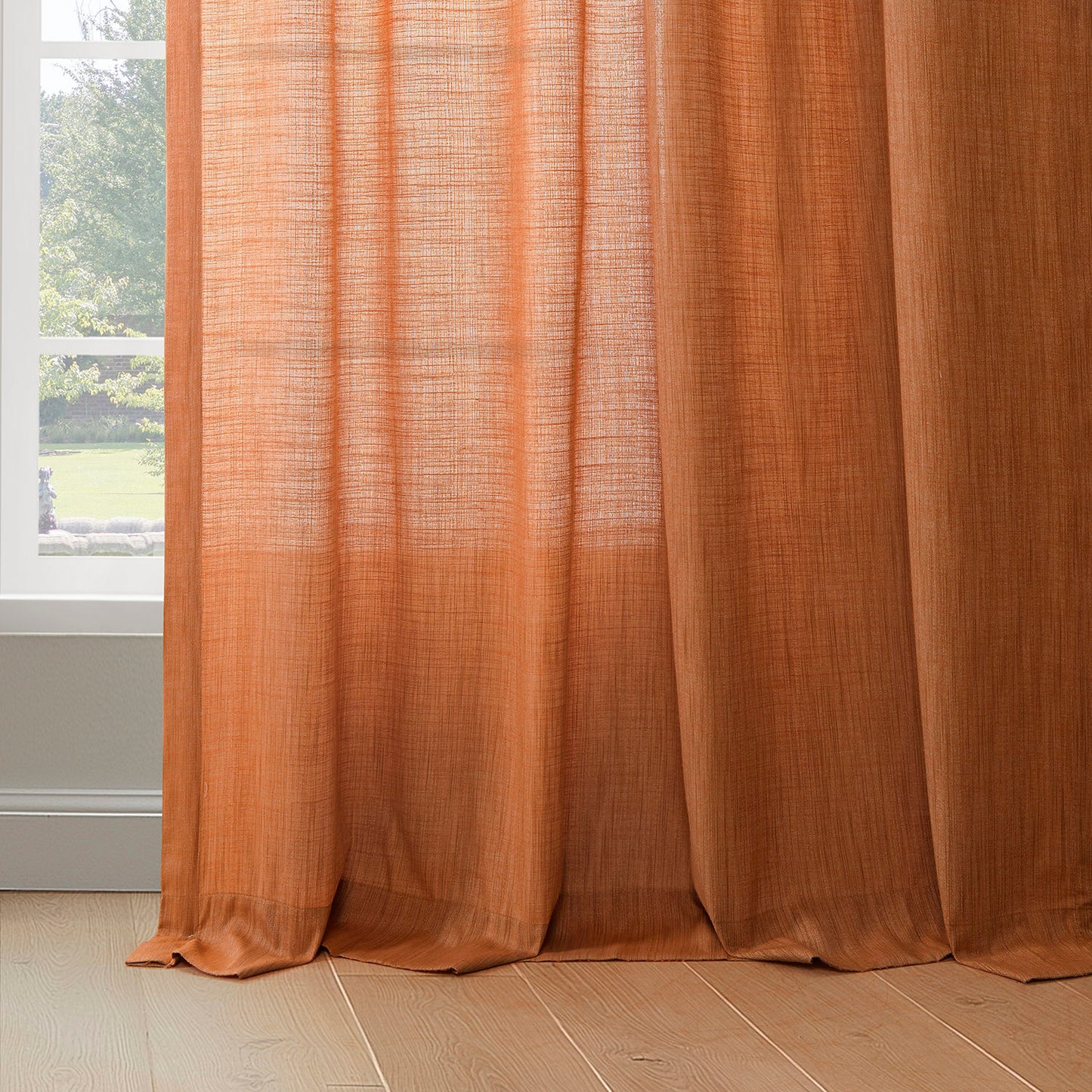 Orange Rustic Linen Weave Light Filtering Curtain Pair (2 Panels)
