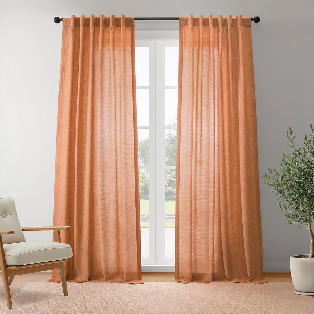 Orange Rustic Linen Weave Light Filtering Curtain Pair (2 Panels)