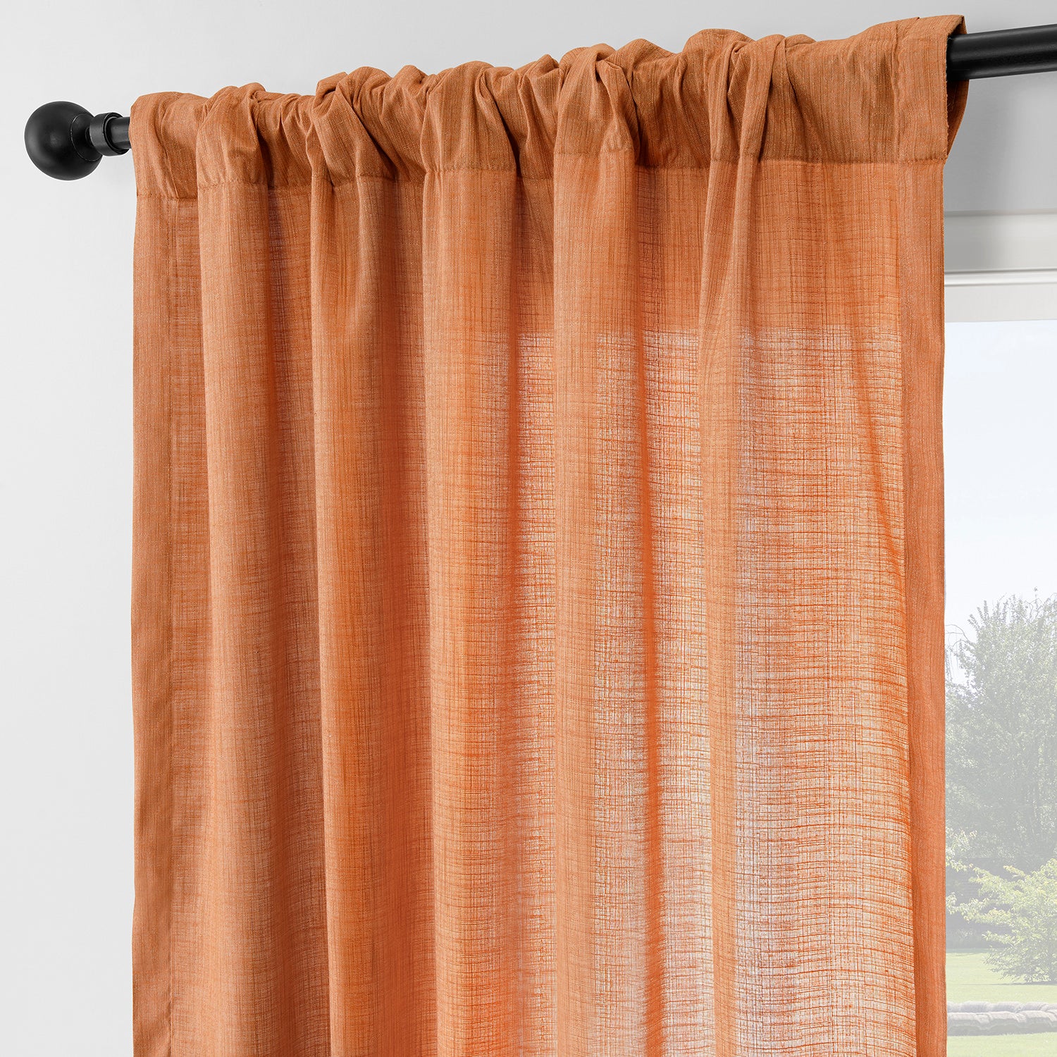 Orange Rustic Linen Weave Light Filtering Curtain Pair (2 Panels)