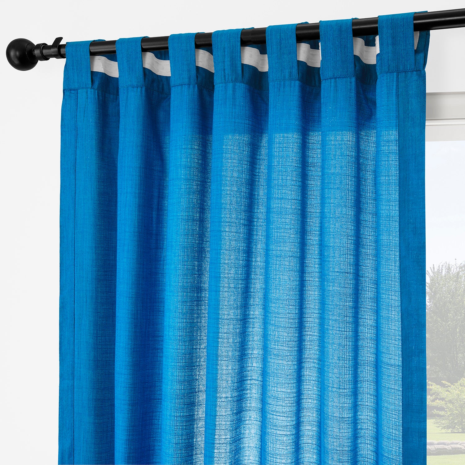 Blue Rustic Linen Weave Light Filtering Curtain Pair (2 Panels)
