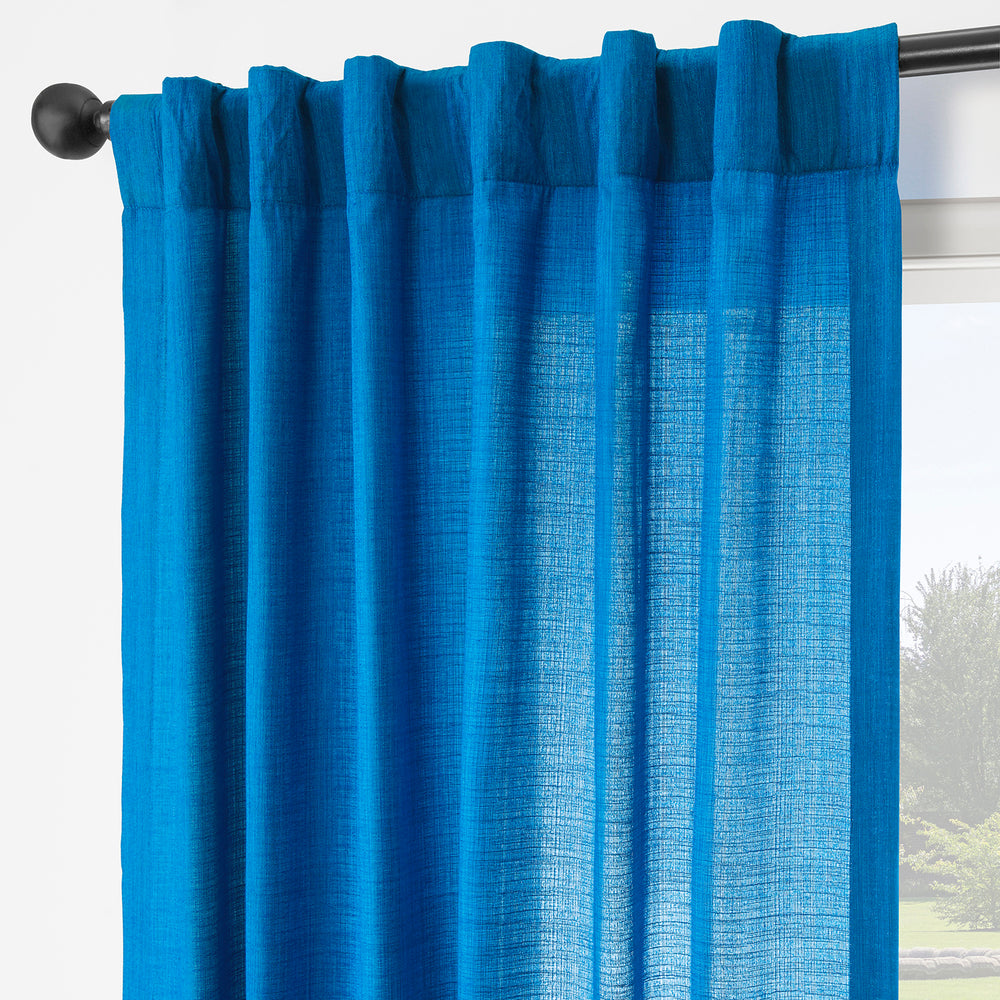 Blue Rustic Linen Weave Light Filtering Curtain Pair (2 Panels)