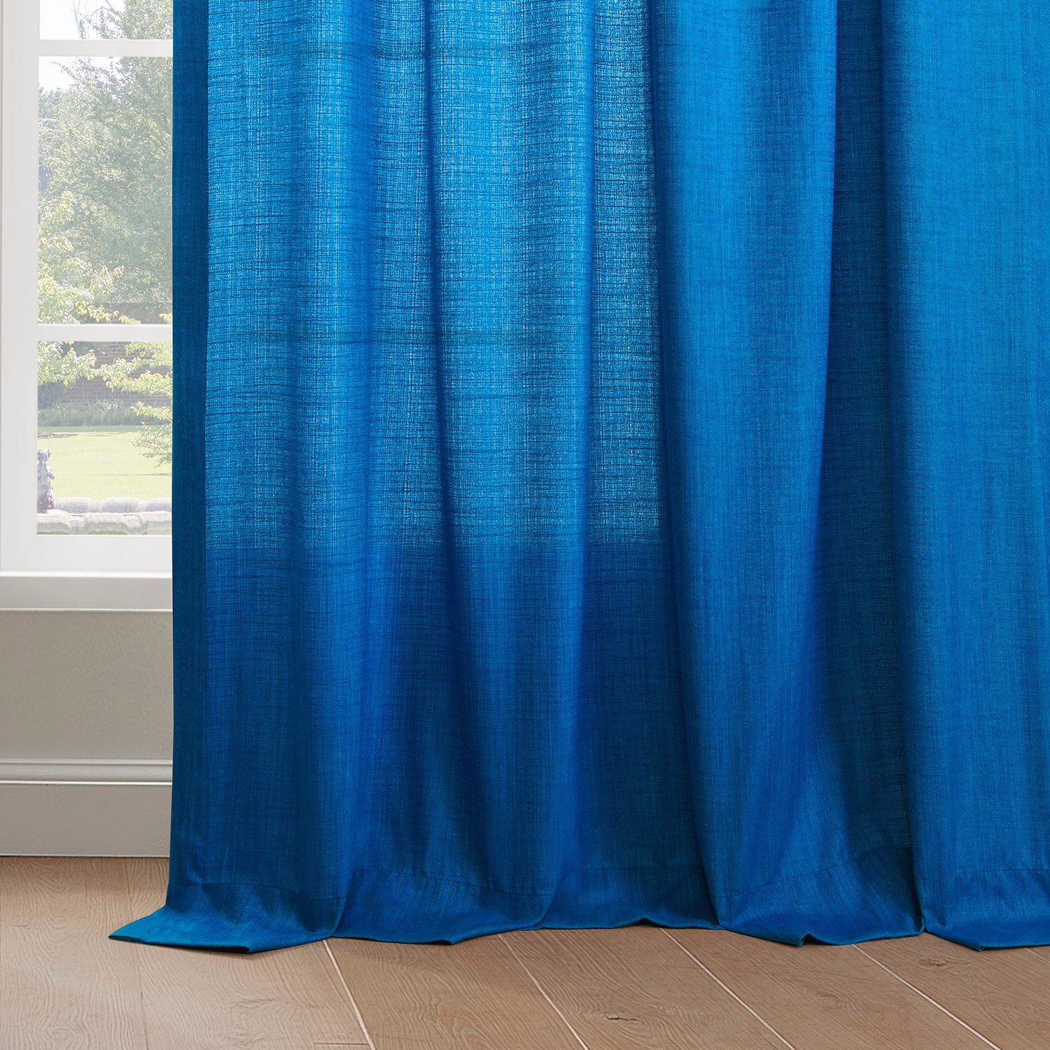 Blue Rustic Linen Weave Light Filtering Curtain Pair (2 Panels)