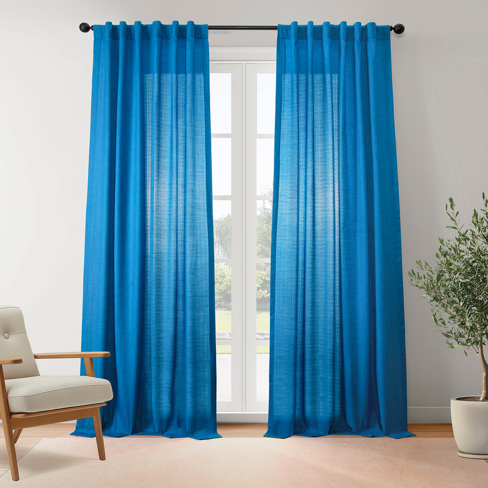 Blue Rustic Linen Weave Light Filtering Curtain Pair (2 Panels)