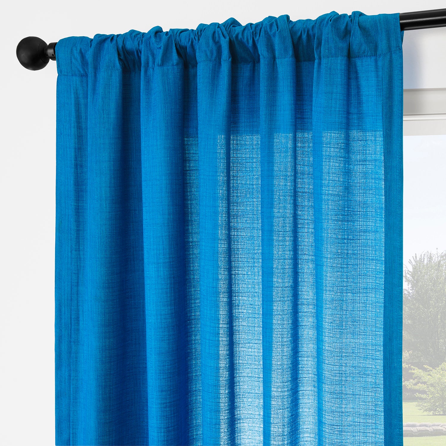Blue Rustic Linen Weave Light Filtering Curtain Pair (2 Panels)