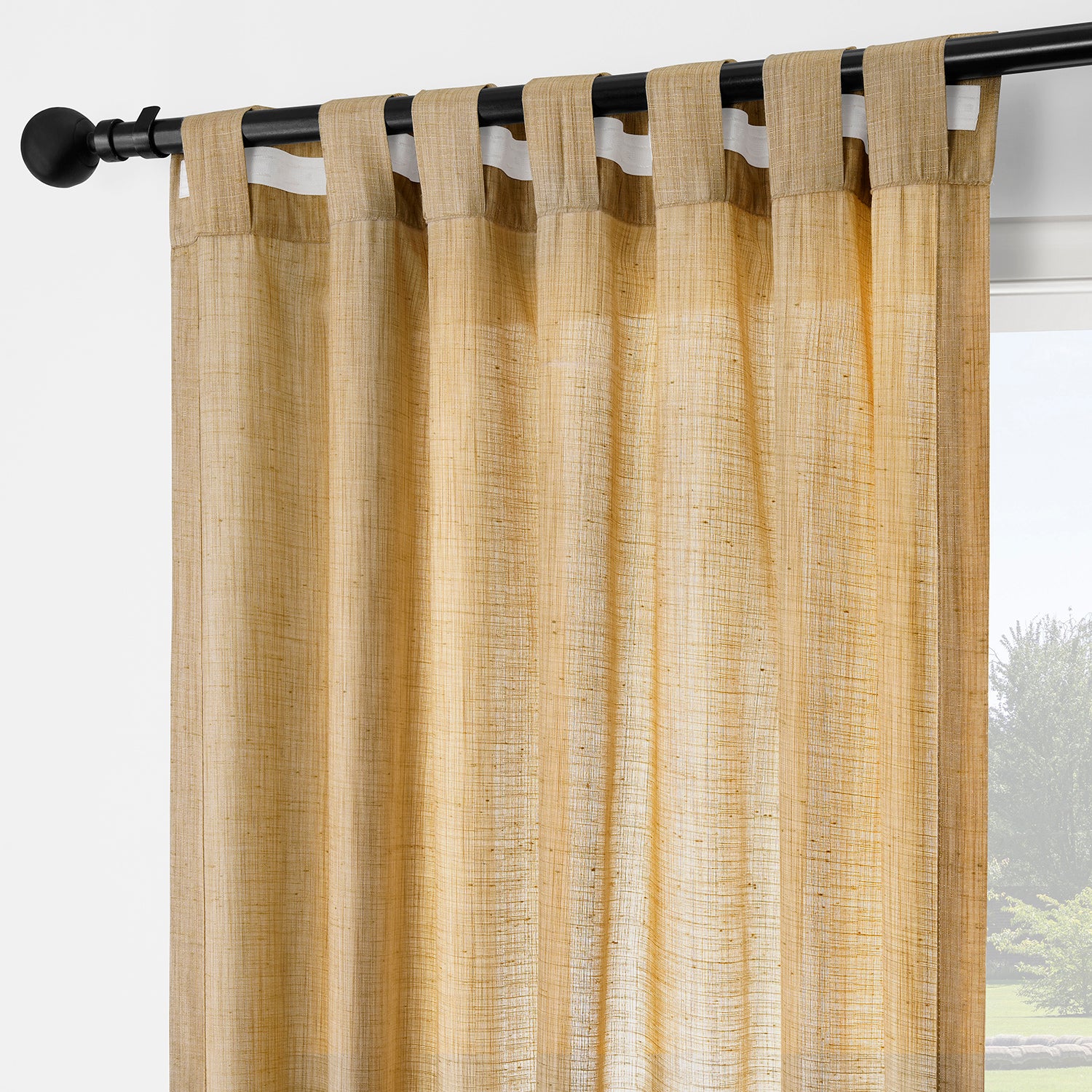 Tan Rustic Linen Weave Light Filtering Curtain Pair (2 Panels)