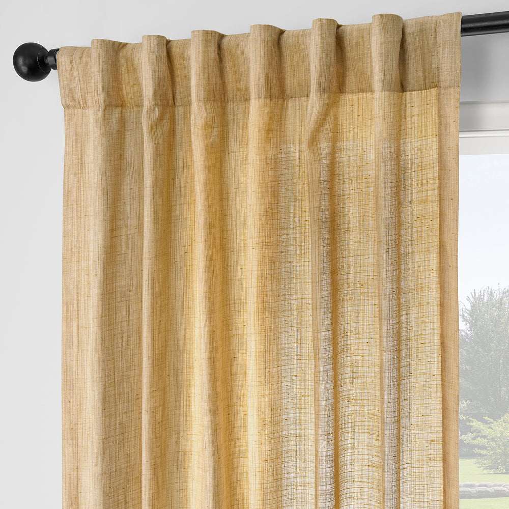 Tan Rustic Linen Weave Light Filtering Curtain Pair (2 Panels)