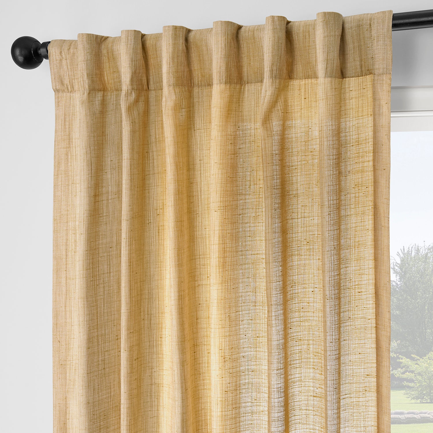 Tan Rustic Linen Weave Light Filtering Curtain Pair (2 Panels)