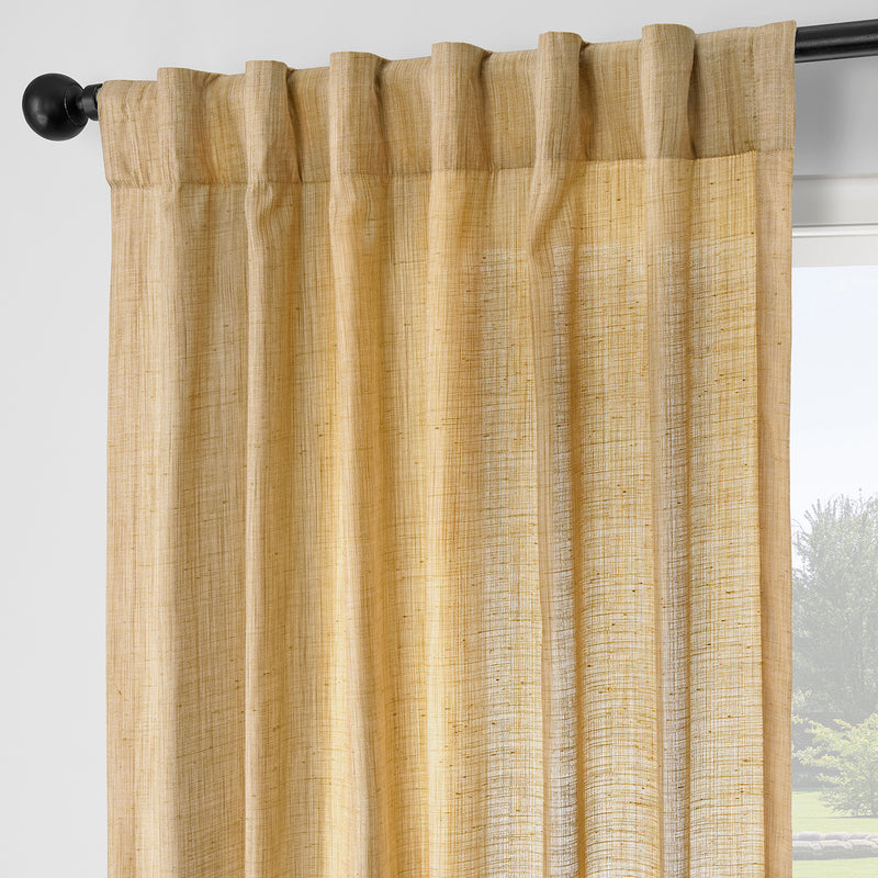 Tan Rustic Linen Weave Light Filtering Curtain Pair (2 Panels)