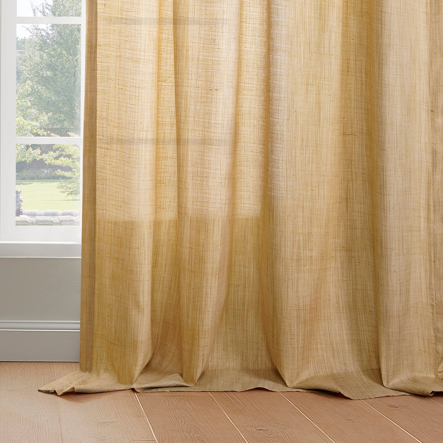 Tan Rustic Linen Weave Light Filtering Curtain Pair (2 Panels)