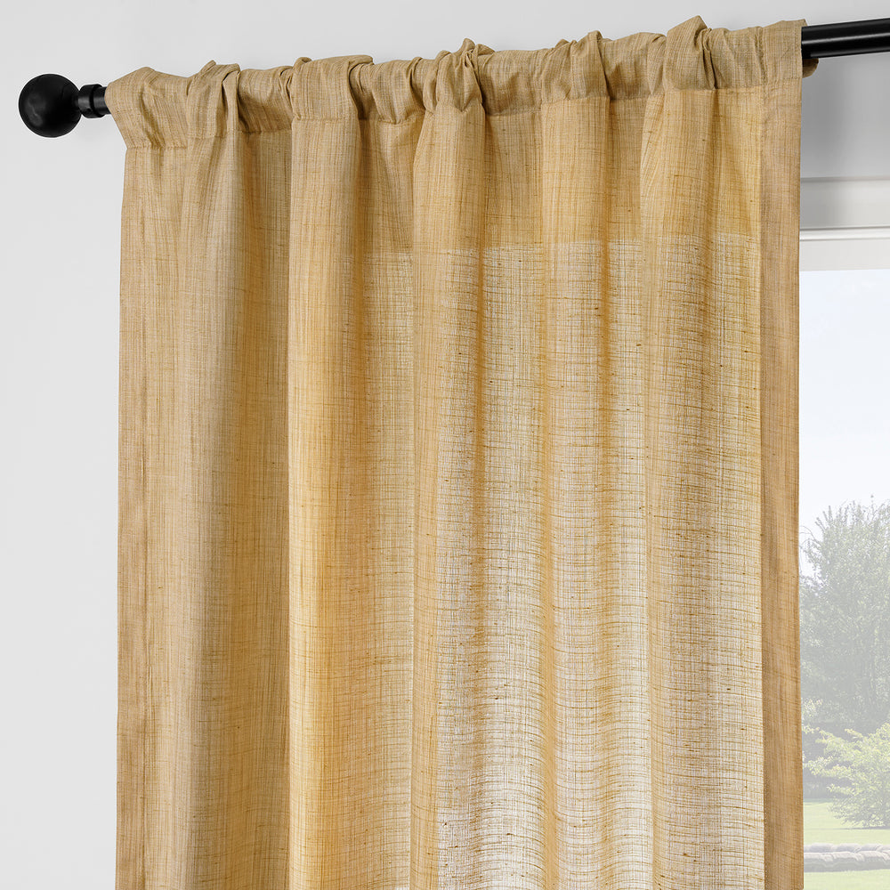 Tan Rustic Linen Weave Light Filtering Curtain Pair (2 Panels)