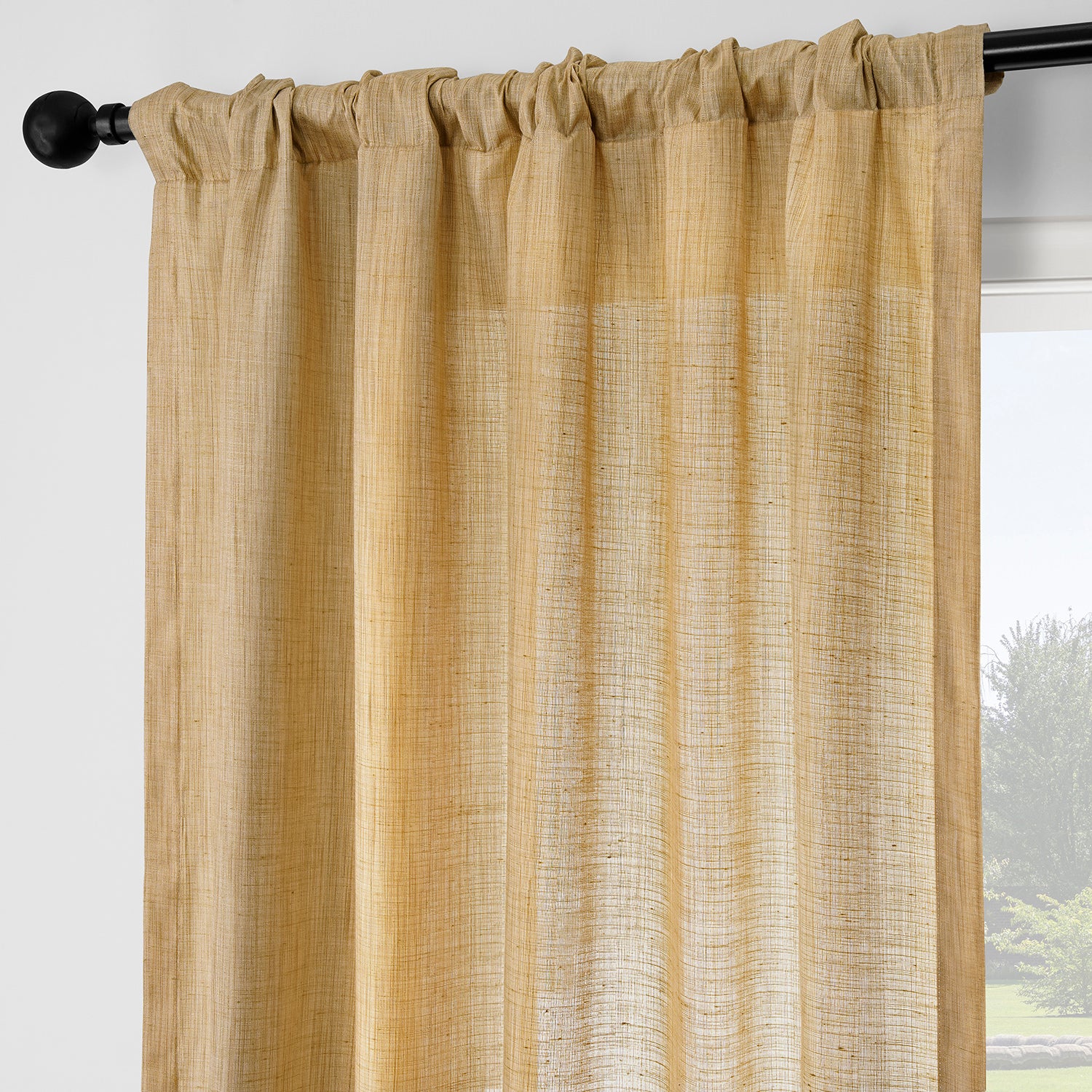 Tan Rustic Linen Weave Light Filtering Curtain Pair (2 Panels)