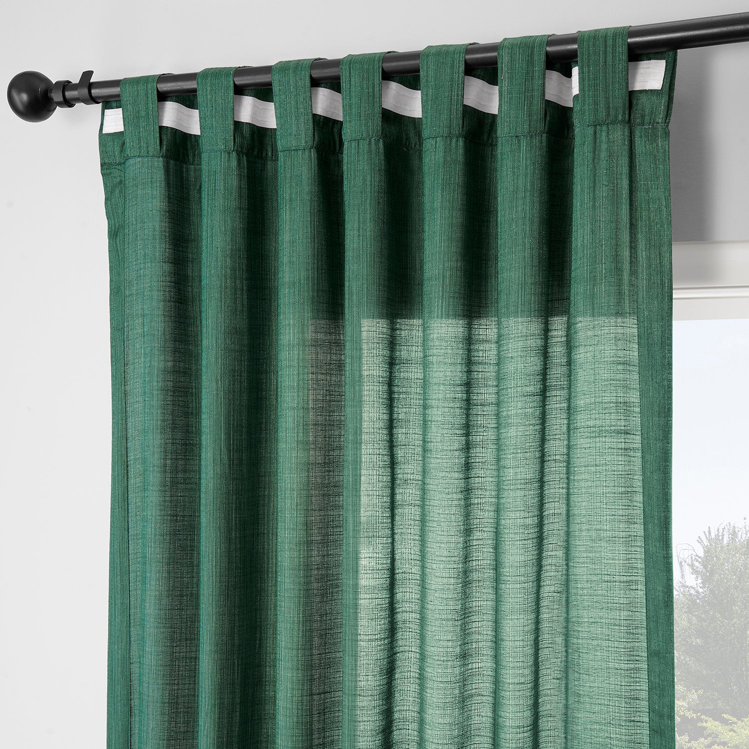 Dark Green Rustic Linen Weave Light Filtering Curtain Pair (2 Panels)