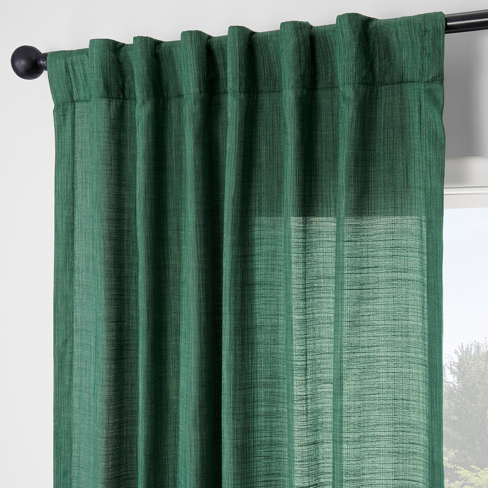 Dark Green Rustic Linen Weave Light Filtering Curtain Pair (2 Panels)