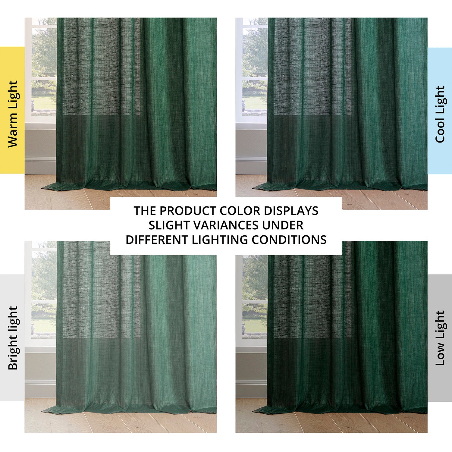 Dark Green Rustic Linen Weave Light Filtering Curtain Pair (2 Panels)