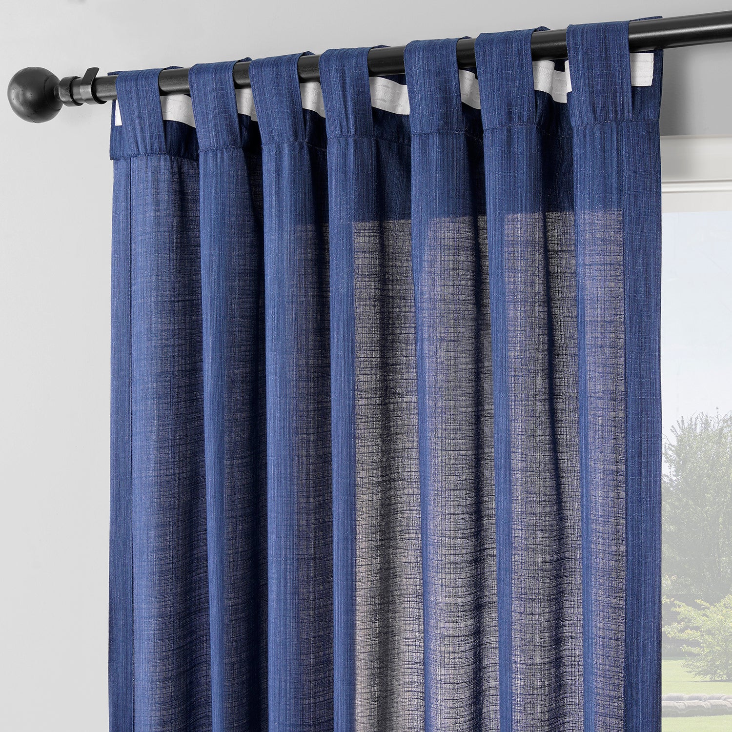 Ink Blue Rustic Linen Weave Light Filtering Curtain Pair (2 Panels)