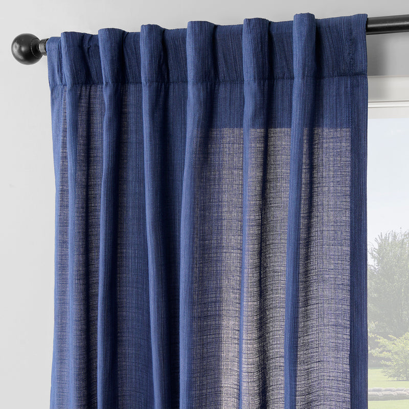 Ink Blue Rustic Linen Weave Light Filtering Curtain Pair (2 Panels)