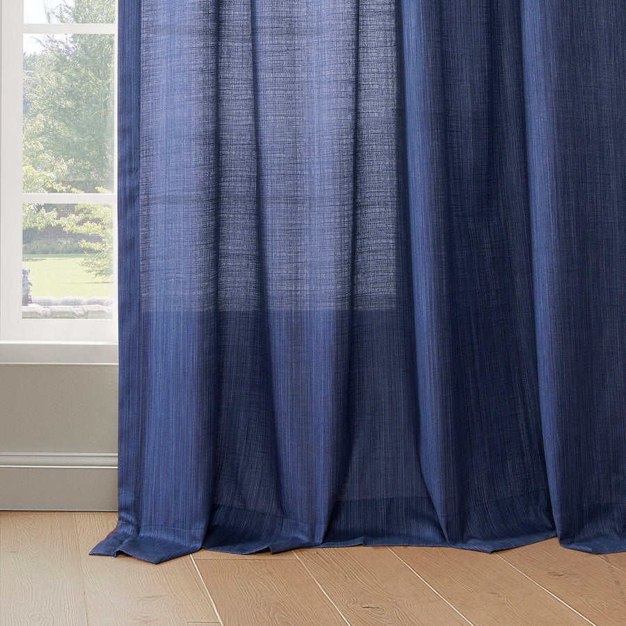 Ink Blue Rustic Linen Weave Light Filtering Curtain Pair (2 Panels)
